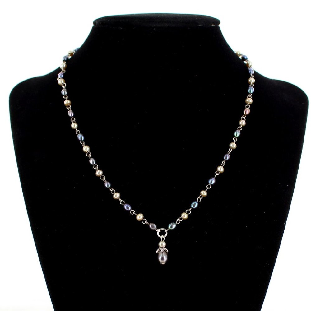 925 Sterling silver with green and white freshwater pearls necklace